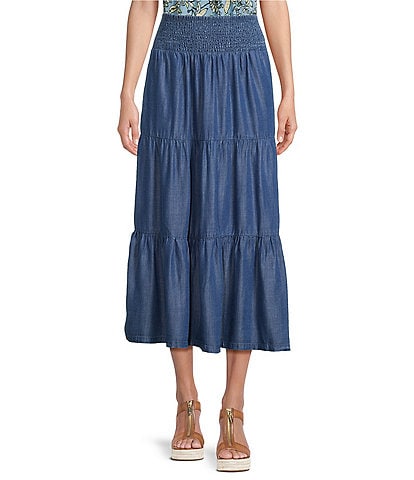 Intro Eloise Tiered A-Line Midi Pull-On Skirt
