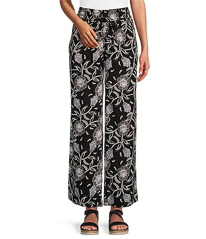 Intro Janis Woven Floral Wide Leg Pull-On Ankle Pants
