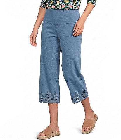 Intro Knit Denim Wash Schiffli Hem Pull-On Pants