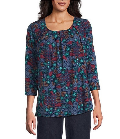 Intro Knit Jersey Bering Sea 3/4 Sleeve Pleated Neck Tee