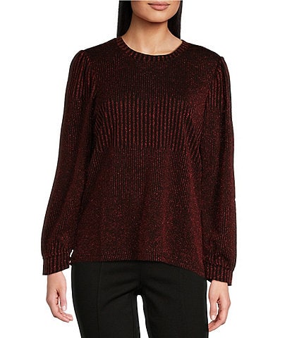 Intro Lurex Knit Metallic Scoop Neck Long Sleeve Top