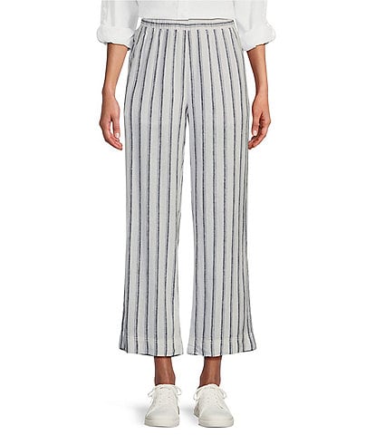 Intro Penny Linen Blend Stripe Print Relaxed Leg Pull-On Crop Pants