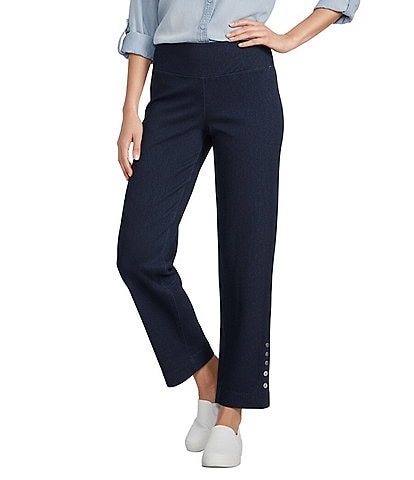 Intro Petite Size Double Knit Straight Leg Traveler Pull-On Ankle Denim Pants