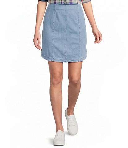 Intro Petite Size Nia Denim Button Hem Pull-On Skort