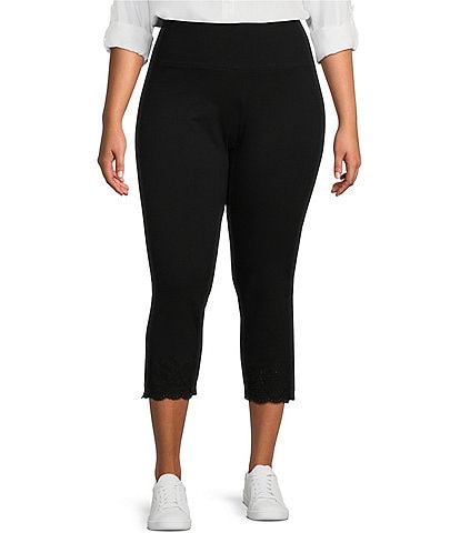 Intro Plus Knit Jersey Love The Fit Pull-On Embroidered Hem Capri