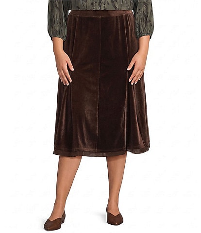 Intro Plus Size Laney Velvet Flared Midi Skirt