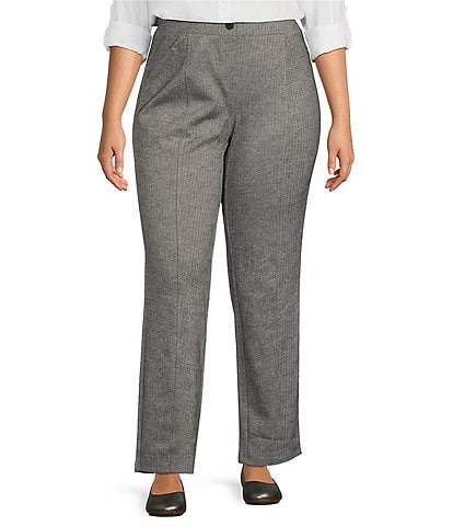 Intro Plus Size Bella Double Knit Geometric Diamond Border Print Straight Leg Pull-On Pant