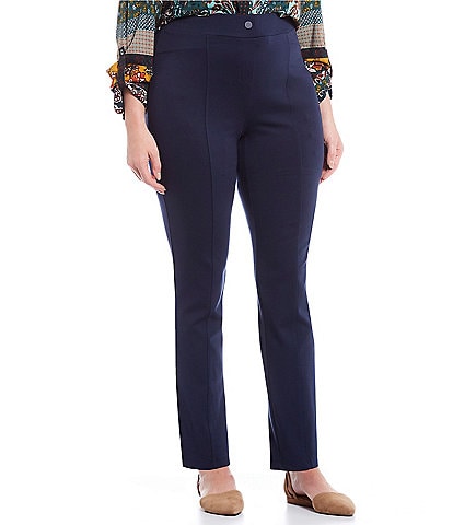 Intro Plus Size Bella Solid Double Knit Slim Hem Straight Leg Pants