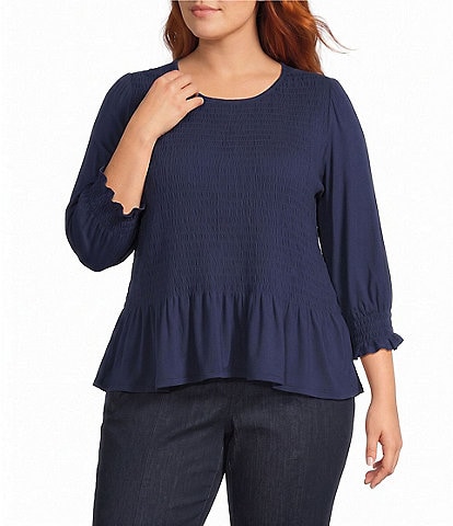 Intro Plus Size Crew Neck 3/4 Sleeve Peplum Top