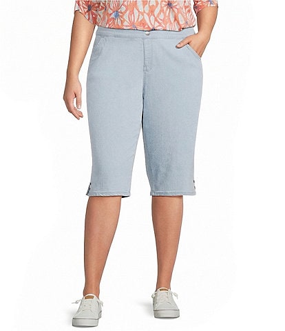 Intro Plus Size Dahlia Solid Pull-On Skimmer Denim Shorts