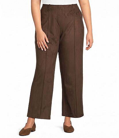 Intro Plus Size Kayla Knit Faux Suede Straight Leg Pull-On Pants