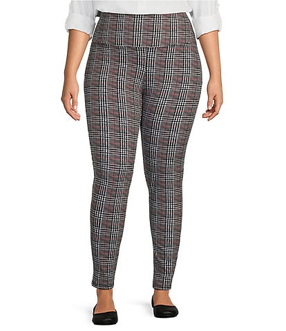 Intro Plus Size Love the Fit Ebony Black Plaid Straight Leg Tummy Control Pull-On Legging