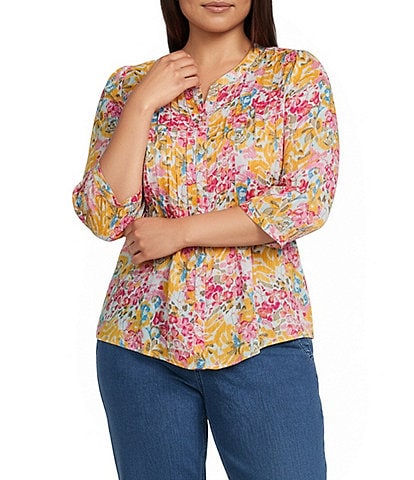 Intro Plus Size Rapture Rose Pleated Button Front Blouse