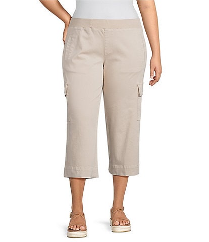 Intro Plus Size Rib Knit Pheobe Pull-On Cargo Capri Pants