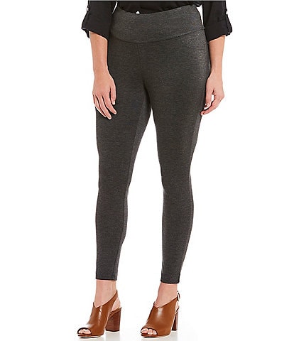Intro Plus Size Solid Double Knit Tummy Control Leggings