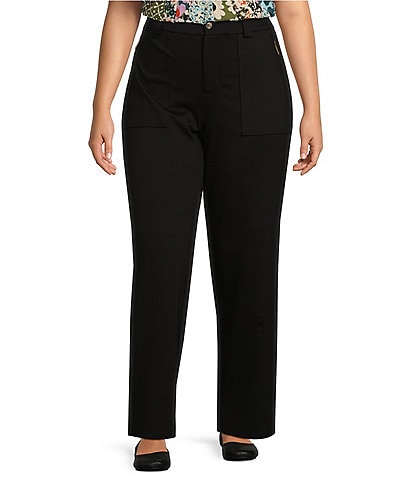 Intro Plus Size Solid Naomi Double Knit Ponte Straight-Leg Pants