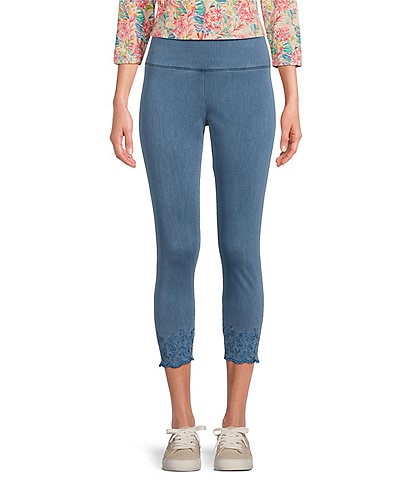 Intro Plus Stretch Denim Love The Fit Pull-On Embroidered Hem Capri Jeans