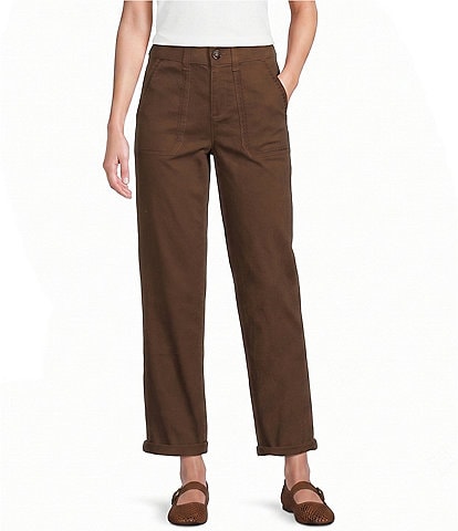 Intro Stretch Twill Embroidered Slim Roll Cuff Ankle Pants