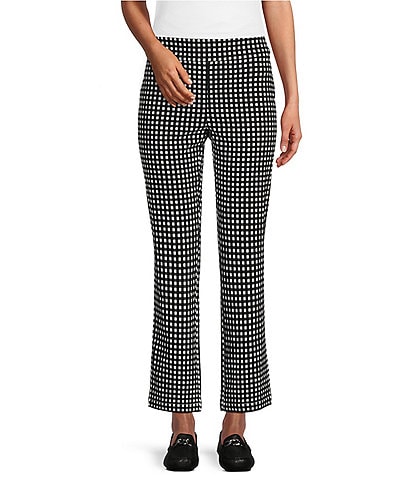 Intro The Audrey Stretch Woven Gingham Print Pull-On Kick Flare Leg Ankle Pants