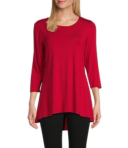 Intro The Legging Round Neck 3/4 Sleeve High-Low Solid Knit Shirt