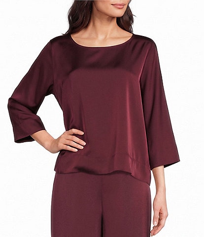 Investments 3/4 Dolman Sleeve Crew Neck Satin Blouse