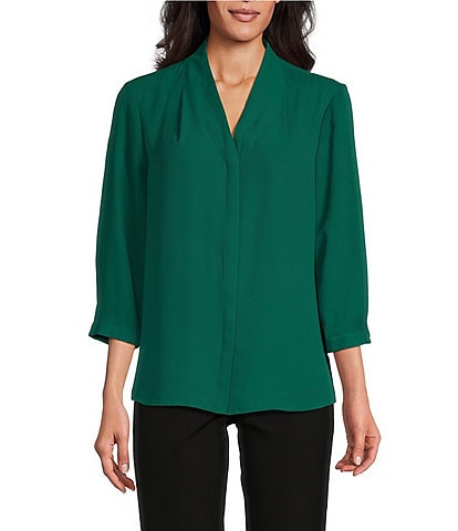 Investments Caroline Signature V-Neck 3/4 Sleeve Button Front Top