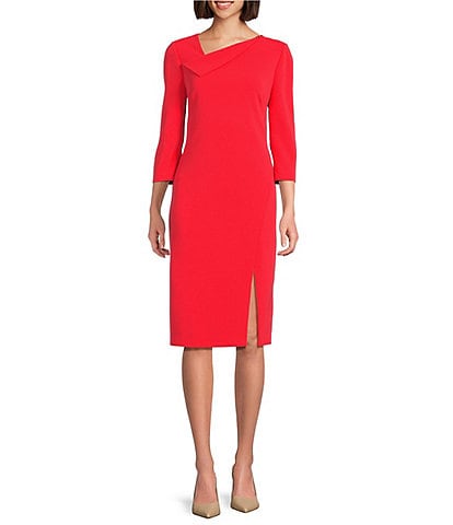 Investments 3/4 Sleeve Envelope Neck Sheath Dress