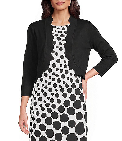 Investments 3/4 Sleeve Scallop Edge Open Front Cardigan