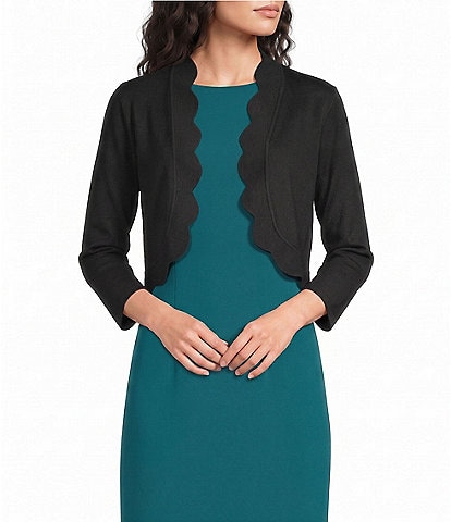 Investments 3/4 Sleeve Scallop Edge Open Front Cardigan