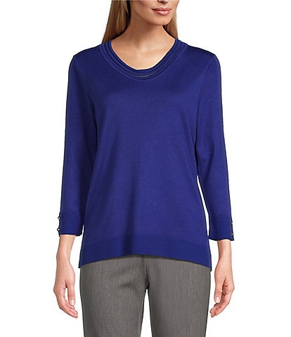 Investments 3/4 Sleeve Soft V-Neck Sweater