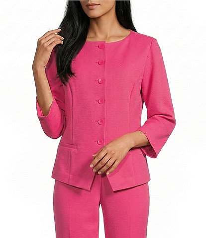 Investments Boat Neck Button Front 3/4 Sleeve Pique Coordinating Jacket