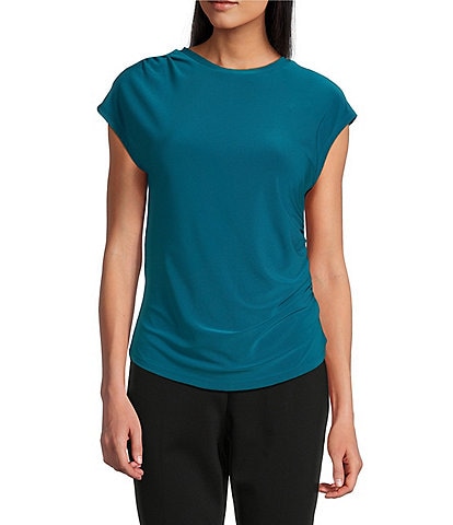 Investments Cap Sleeve Crew Neck Side Ruched Top