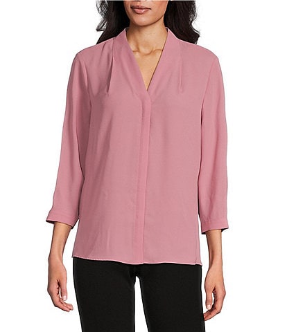 Investments Caroline Signature V-Neck 3/4 Sleeve Button Front Top