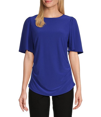 Investments Crew Neck Flare Short Sleeve Ruched Top