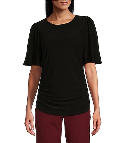 Investments Crew Neck Flare Short Sleeve Ruched Top