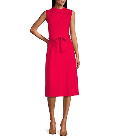 Investments Dresses Sleeveless Crew Neck Tie Belt Fit and Flare Dress