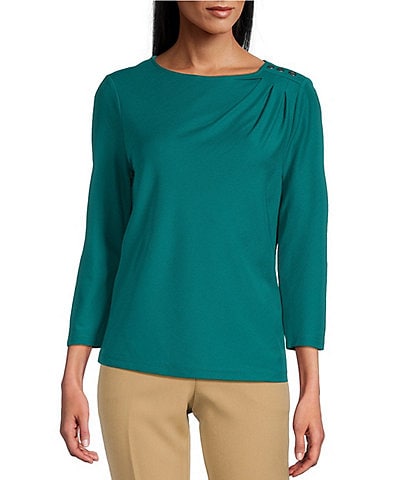 Investments Knit 3/4 Sleeve Front Drape Crew Neck Top