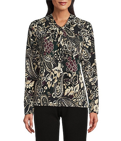 Investments Knit Painted Paisley Long Sleeve Twist Neck Top