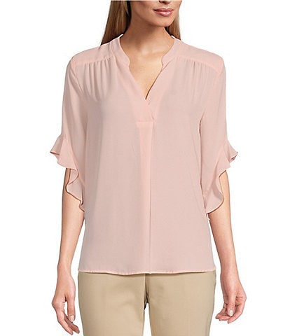 Investments Laikyn Signature V-Neck 3/4 Ruffled Sleeve Top