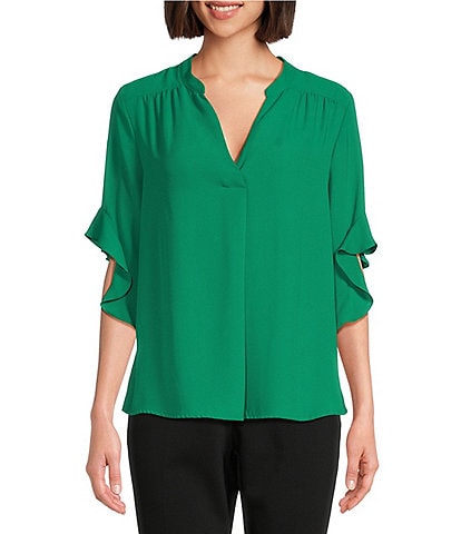 Investments Laikyn Signature V-Neck 3/4 Ruffled Sleeve Top