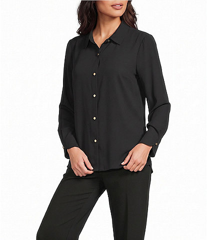 Investments Long Flounce Sleeve Point Collar Neck Top