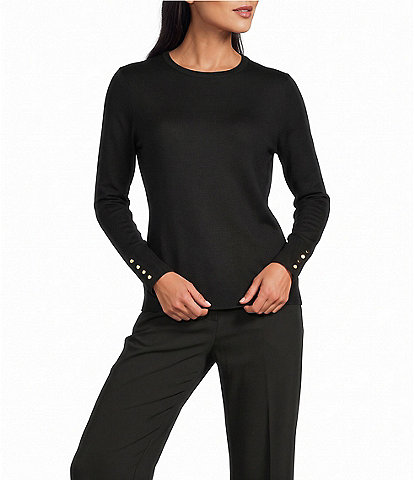 Investments Long Sleeve Button Cuff Crew Neck Sweater