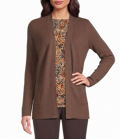 Investments Long Sleeve Open Front Patch Pocket Cardigan