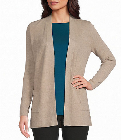 Investments Long Sleeve Open Front Patch Pocket Heather Cardigan