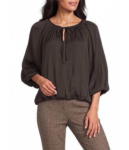 Investments Modern Ease 3/4 Sleeve Split V Neck Tie Blouse