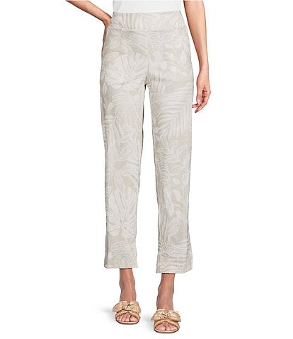 Investments Natural Palm Pull-On Straight Leg Ankle Pants