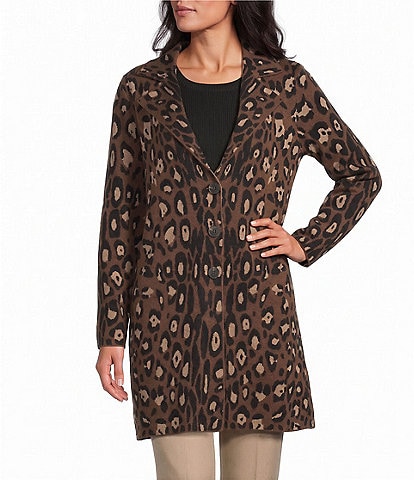 Investments Neutral Animal Long Sleeve Button Front Knit Cardigan