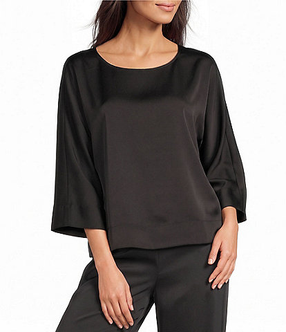Investments Petite Size 3/4 Dolman Sleeve Crew Neck Satin Blouse