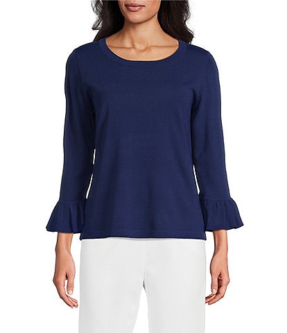 Investments Petite Size 3/4 Flounce Sleeve Crew Neck Top