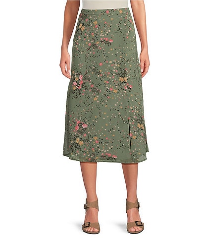 Investments Petite Size Floral Soft Separates Side Zip Lined Coordinating Midi Skirt